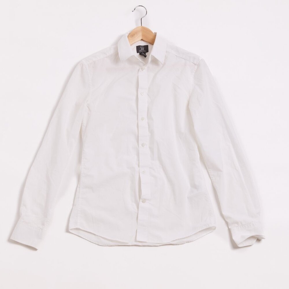 Slim-Fit White Dress Button-up Shirt | Men's XS | Teen Boy